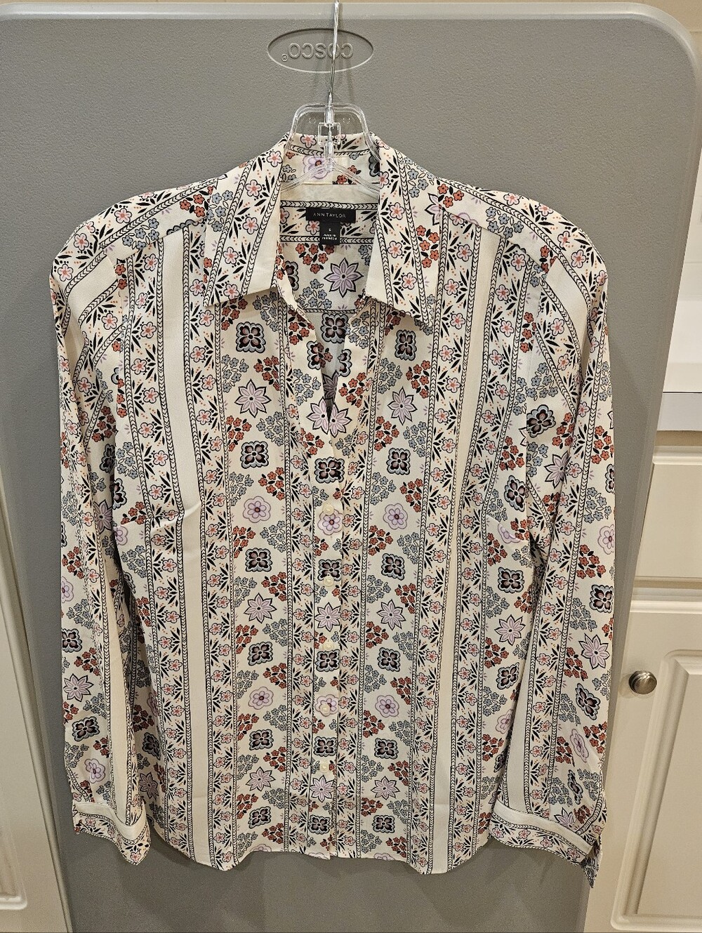 Anne Taylor Women's Long Sleeve Patterned Shirt, Various White Florals & Stripes